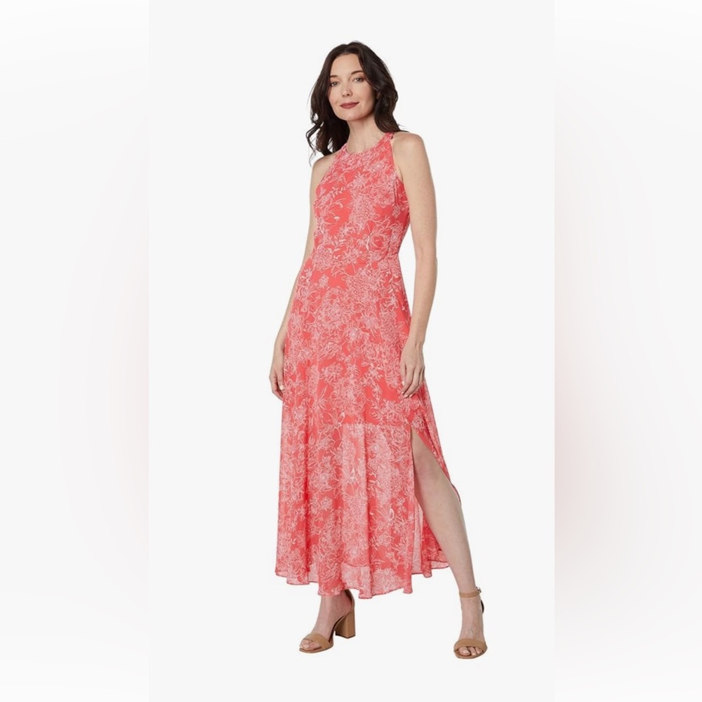 Tommy Hilfiger Women’s Maxi Dress Size 12 Coral/white Sleeveless Lined